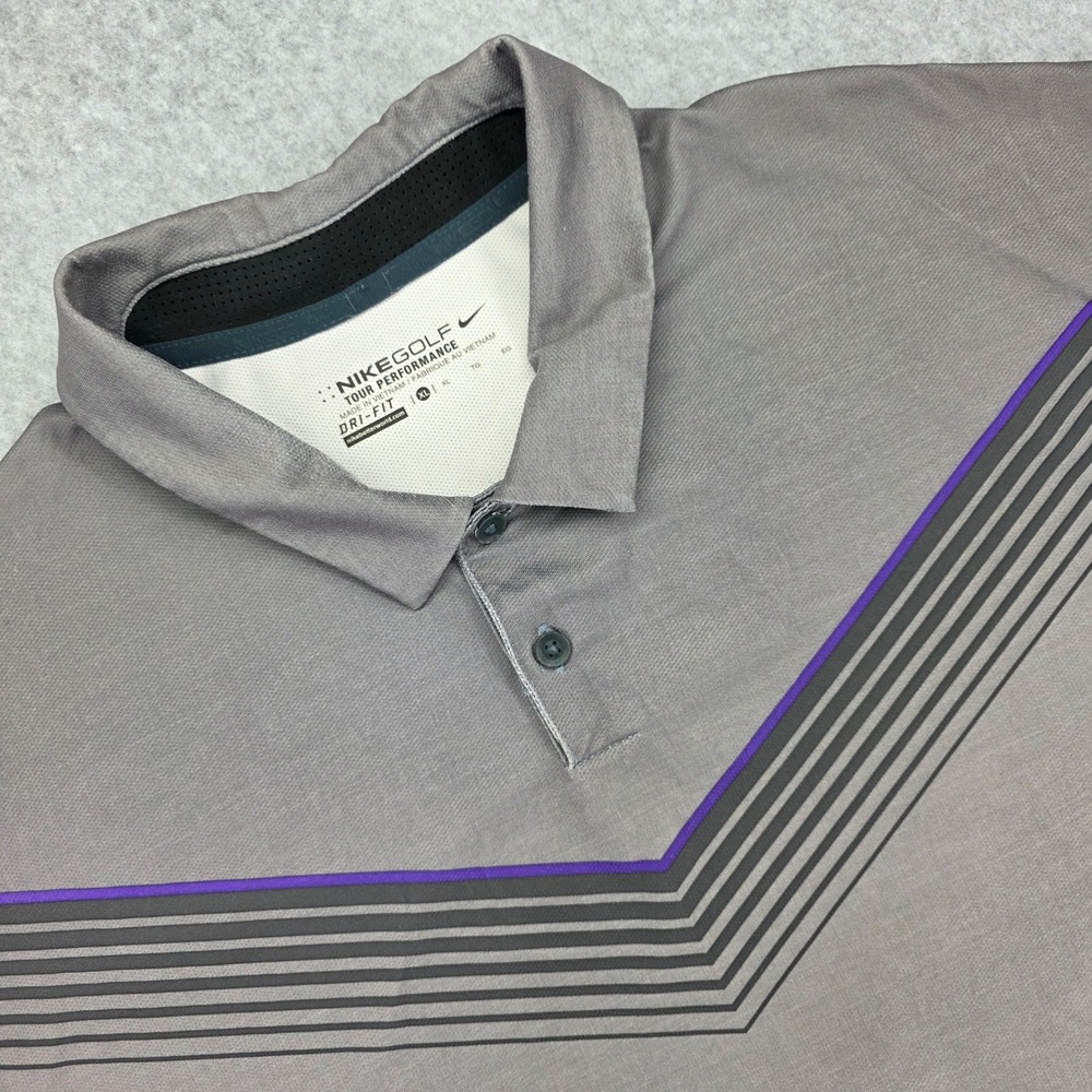 Nike‎ Golf Tour Performance Dri-Fit Polo Shirt Men's XL Gray Purple Short Sleeve
